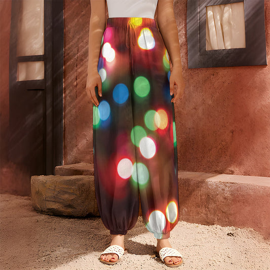 Defocused Christmas Lights Print Harem Pants