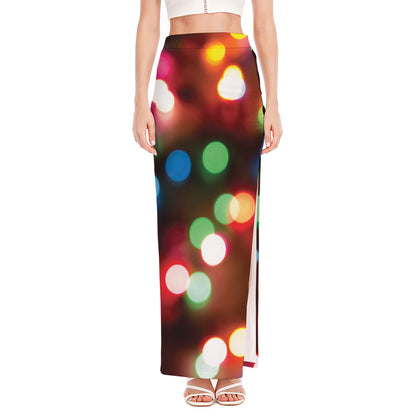 Defocused Christmas Lights Print High Slit Maxi Skirt