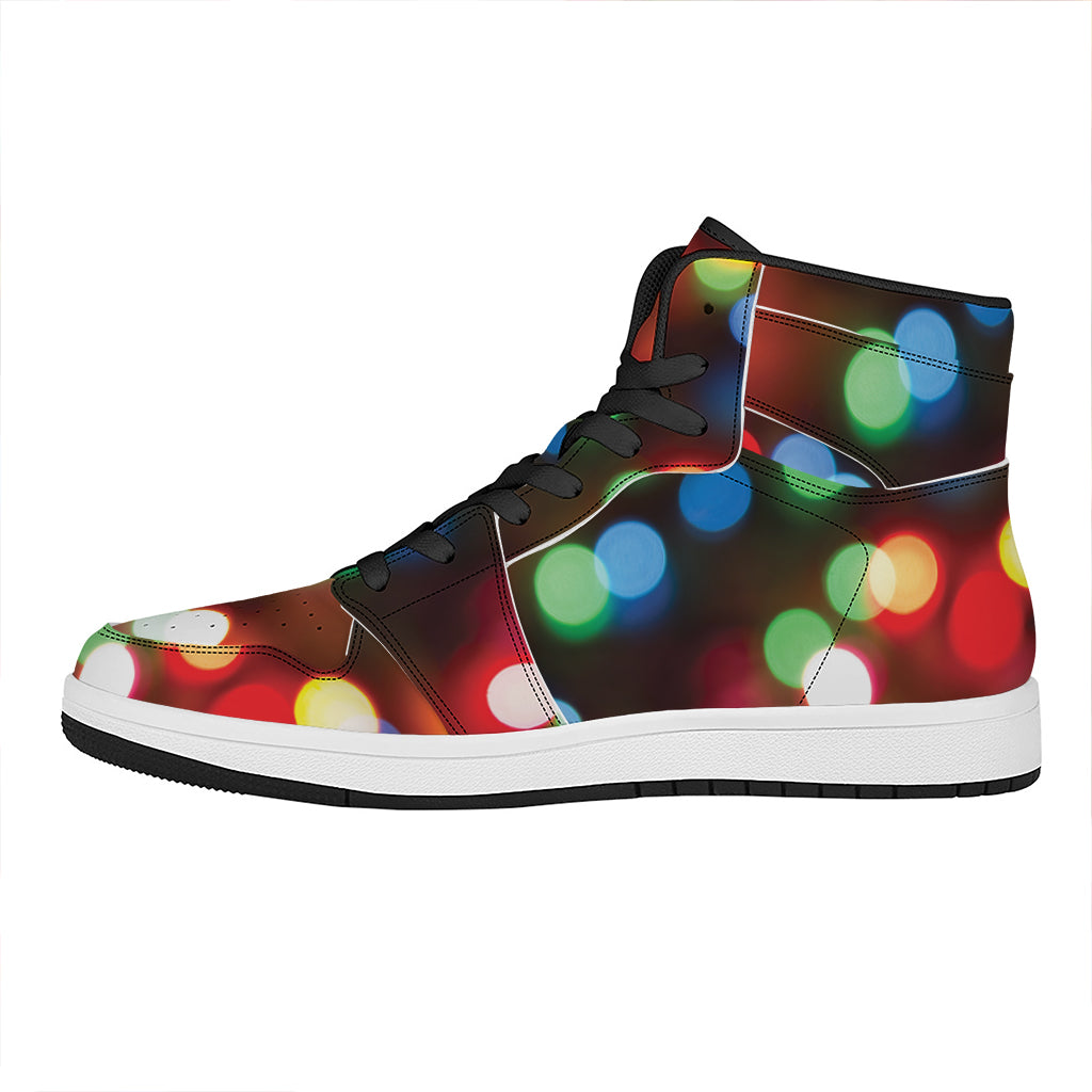 Defocused Christmas Lights Print High Top Leather Sneakers