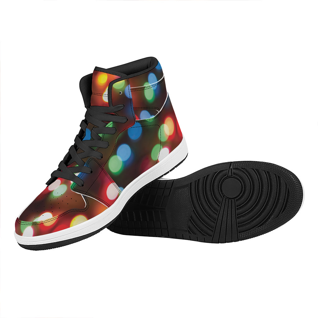 Defocused Christmas Lights Print High Top Leather Sneakers