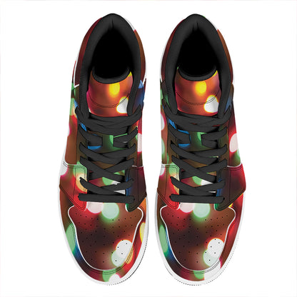 Defocused Christmas Lights Print High Top Leather Sneakers