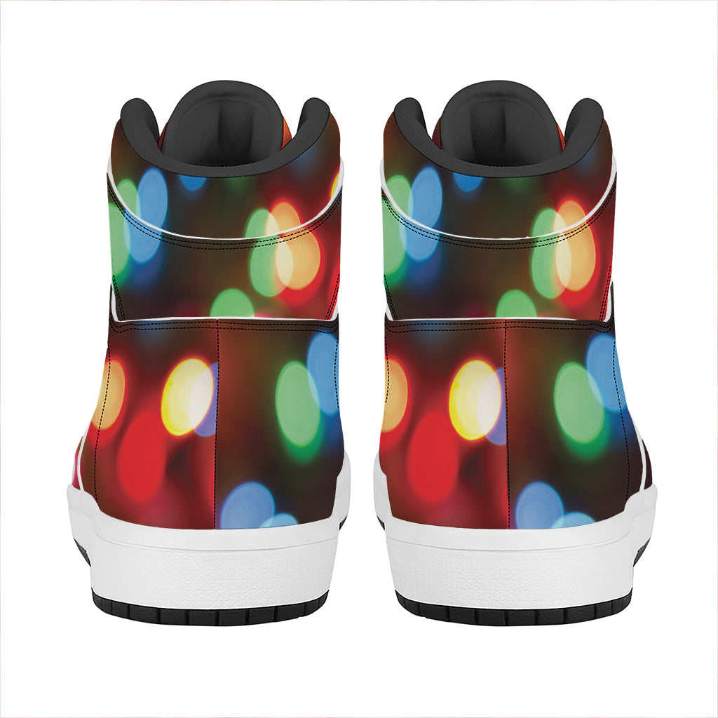 Defocused Christmas Lights Print High Top Leather Sneakers