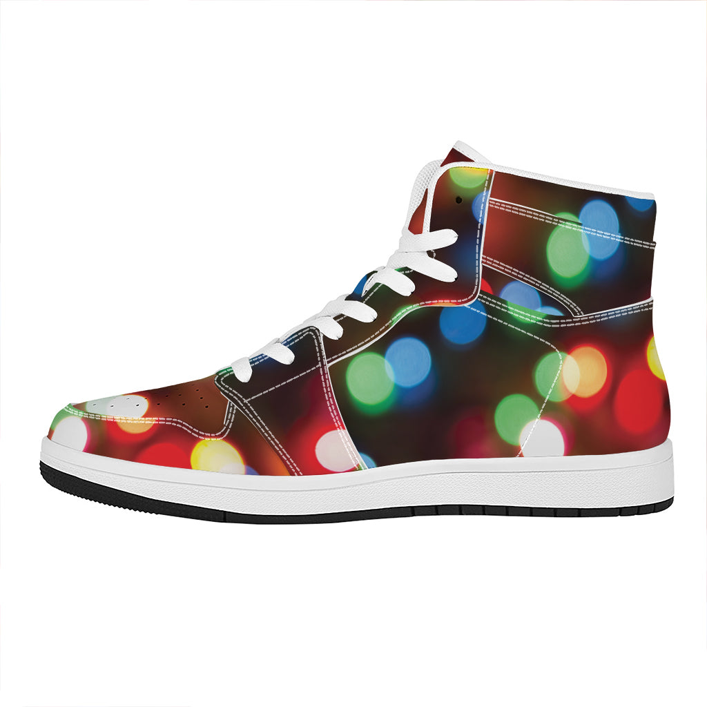 Defocused Christmas Lights Print High Top Leather Sneakers