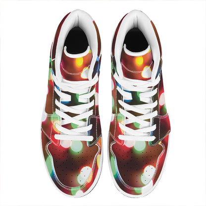 Defocused Christmas Lights Print High Top Leather Sneakers