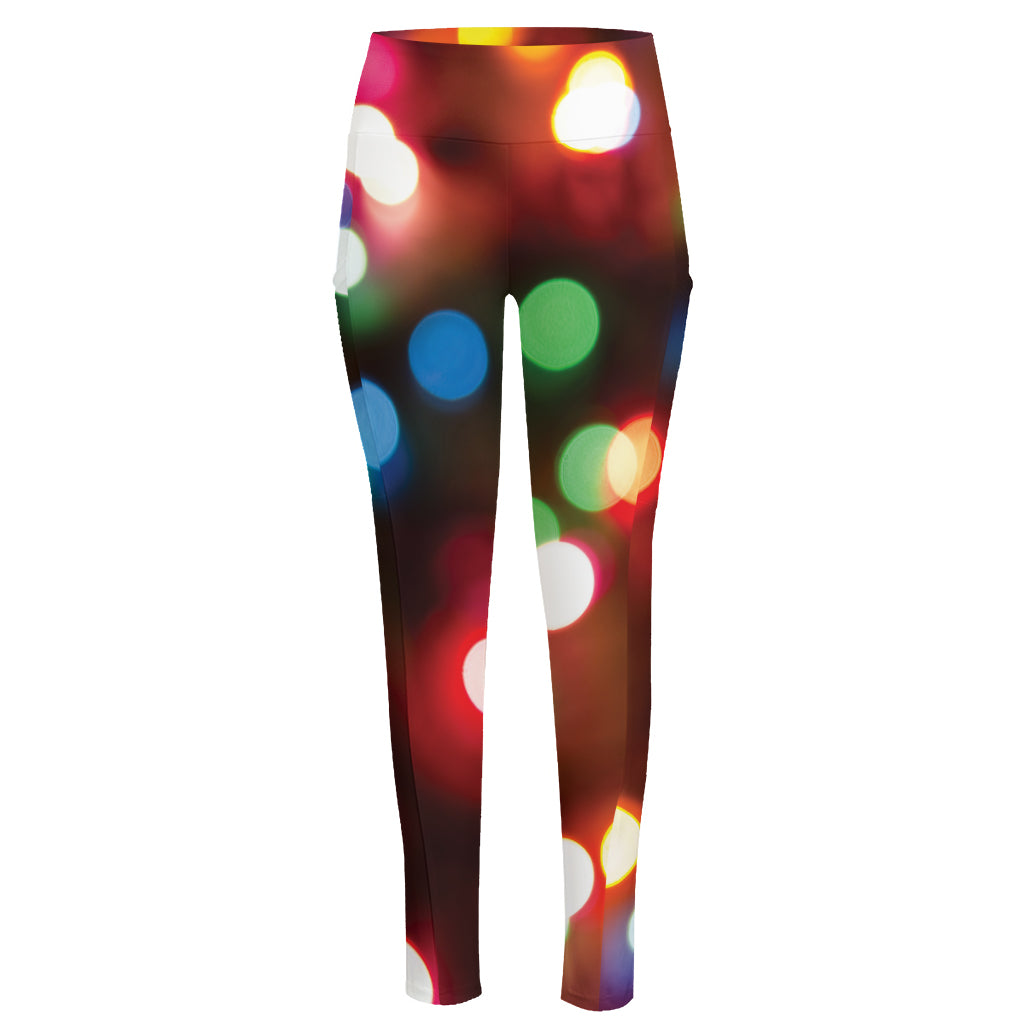 Defocused Christmas Lights Print High-Waisted Pocket Leggings