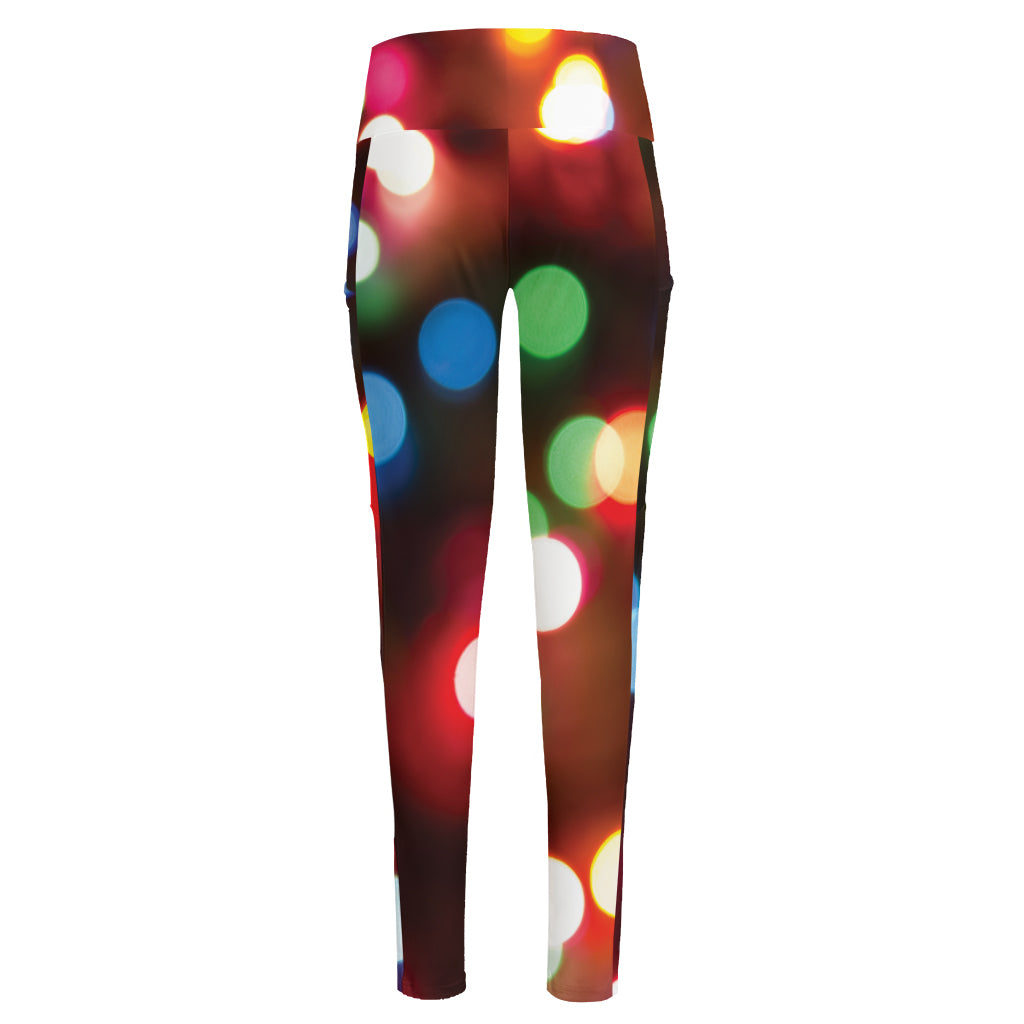 Defocused Christmas Lights Print High-Waisted Pocket Leggings