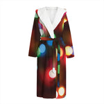 Defocused Christmas Lights Print Hooded Bathrobe