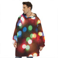 Defocused Christmas Lights Print Hoodie Blanket