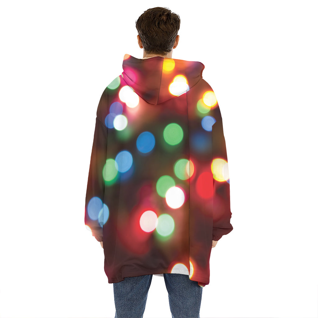 Defocused Christmas Lights Print Hoodie Blanket