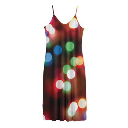 Defocused Christmas Lights Print Jersey Midi Cami Dress