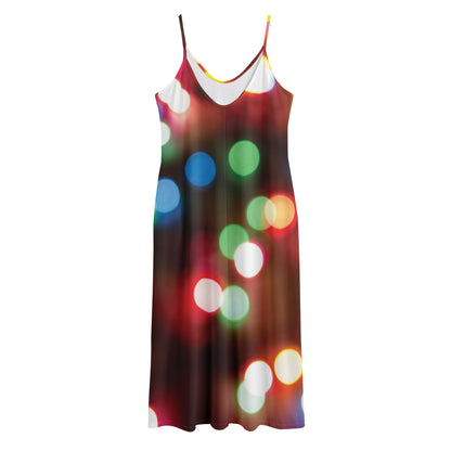 Defocused Christmas Lights Print Jersey Midi Cami Dress