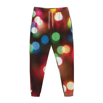 Defocused Christmas Lights Print Jogger Pants