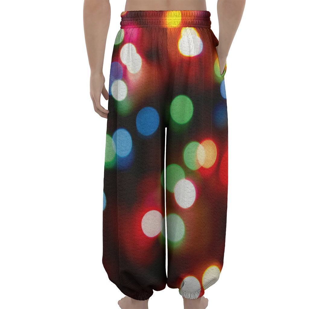 Defocused Christmas Lights Print Lantern Pants