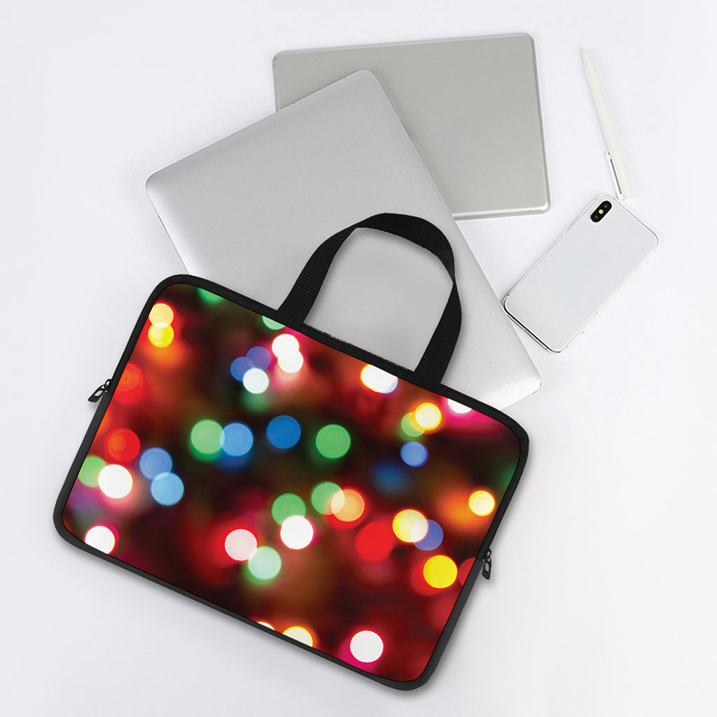 Defocused Christmas Lights Print Laptop Sleeve With Handle