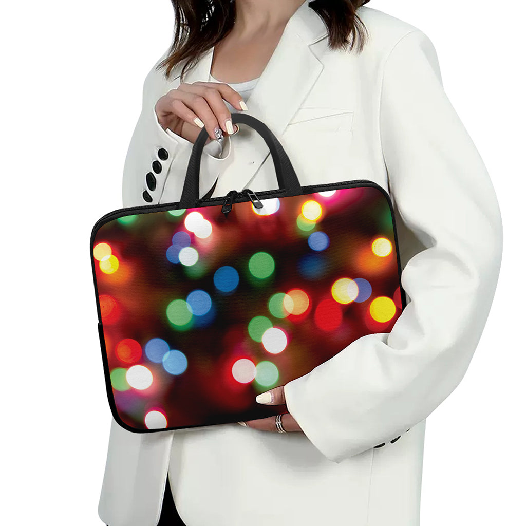 Defocused Christmas Lights Print Laptop Sleeve With Handle