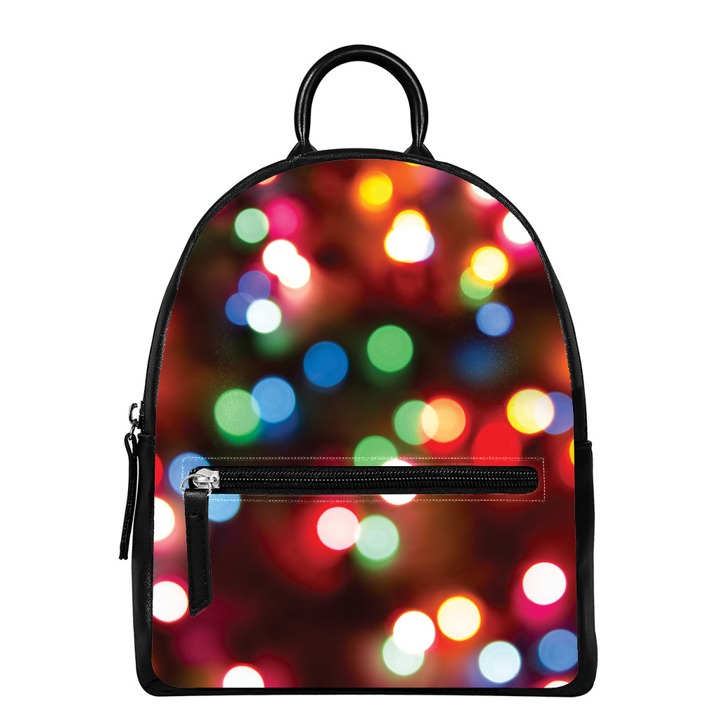 Defocused Christmas Lights Print Leather Backpack