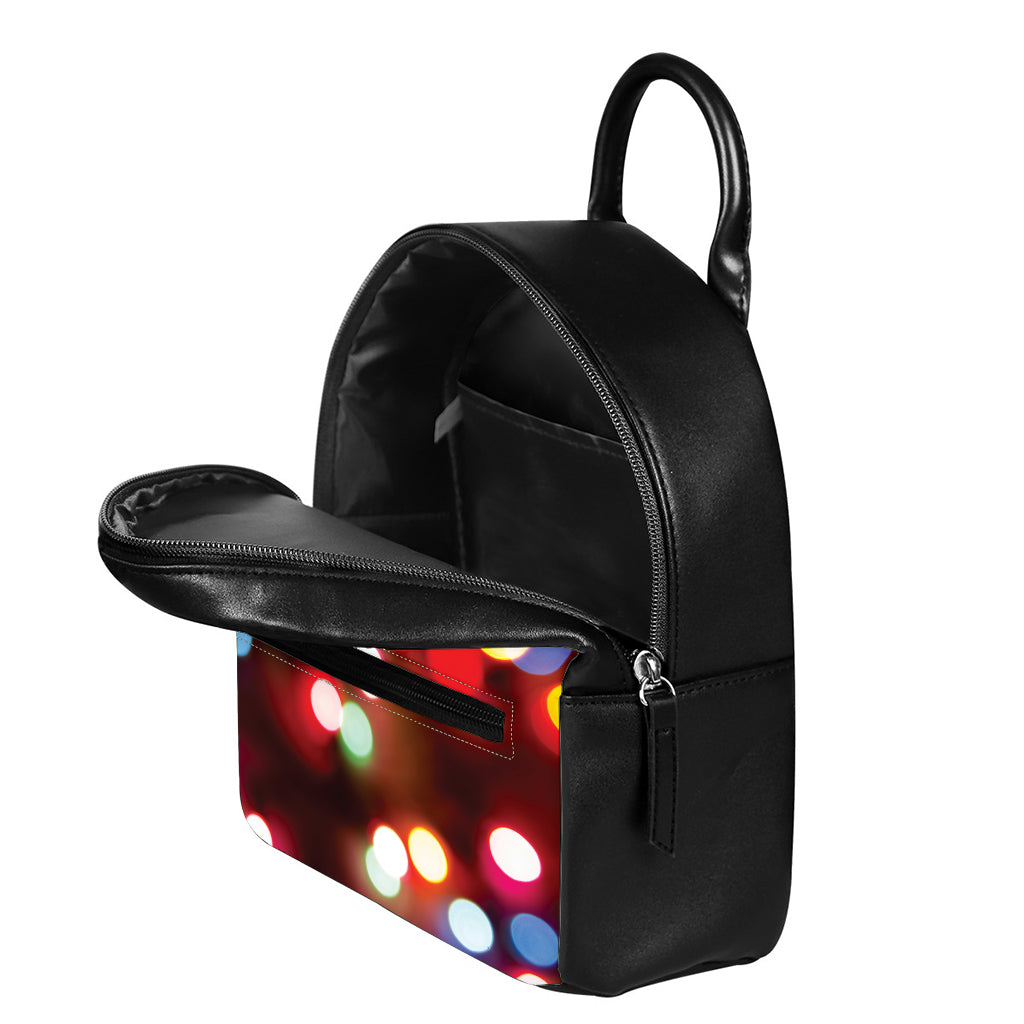 Defocused Christmas Lights Print Leather Backpack