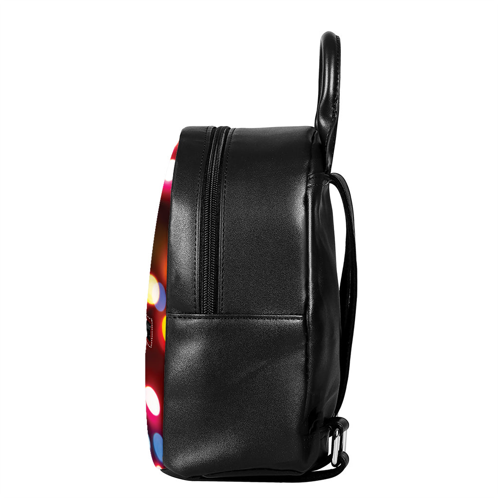 Defocused Christmas Lights Print Leather Backpack
