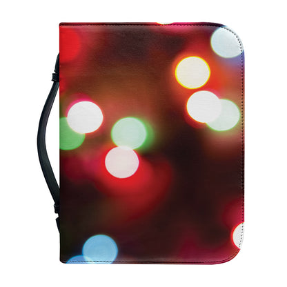 Defocused Christmas Lights Print Leather Bible Cover