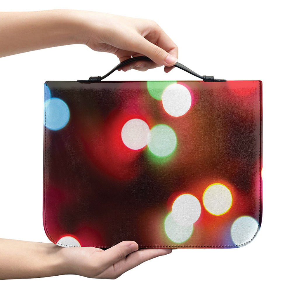 Defocused Christmas Lights Print Leather Bible Cover