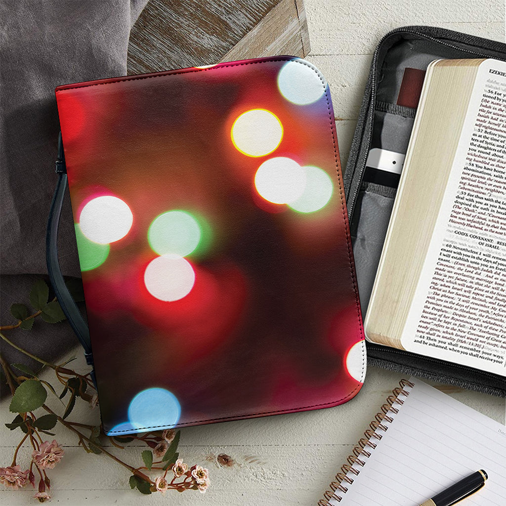 Defocused Christmas Lights Print Leather Bible Cover