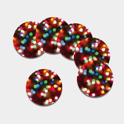 Defocused Christmas Lights Print Leather Coaster Set