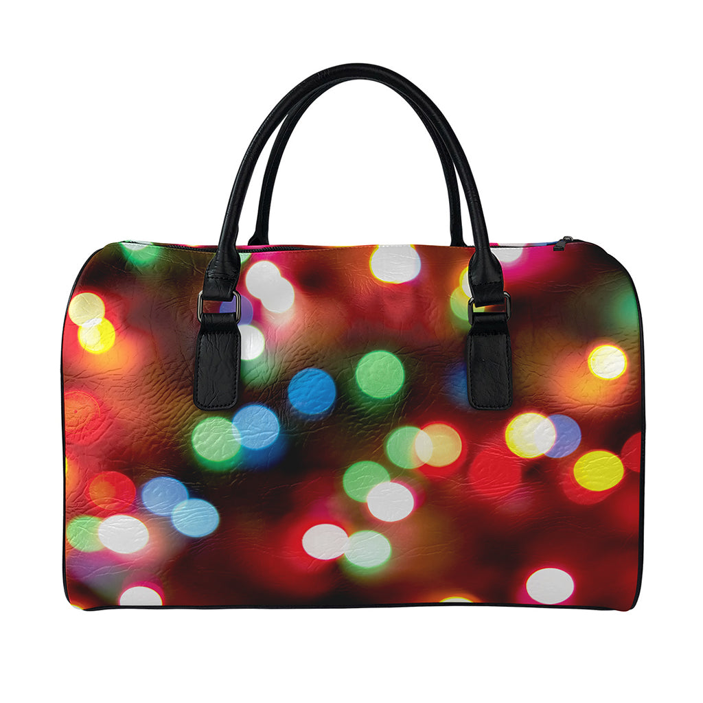 Defocused Christmas Lights Print Leather Duffle Bag
