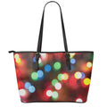 Defocused Christmas Lights Print Leather Tote Bag With Zipper