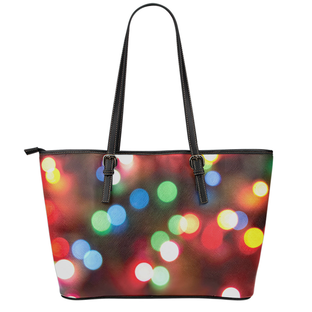 Defocused Christmas Lights Print Leather Tote Bag