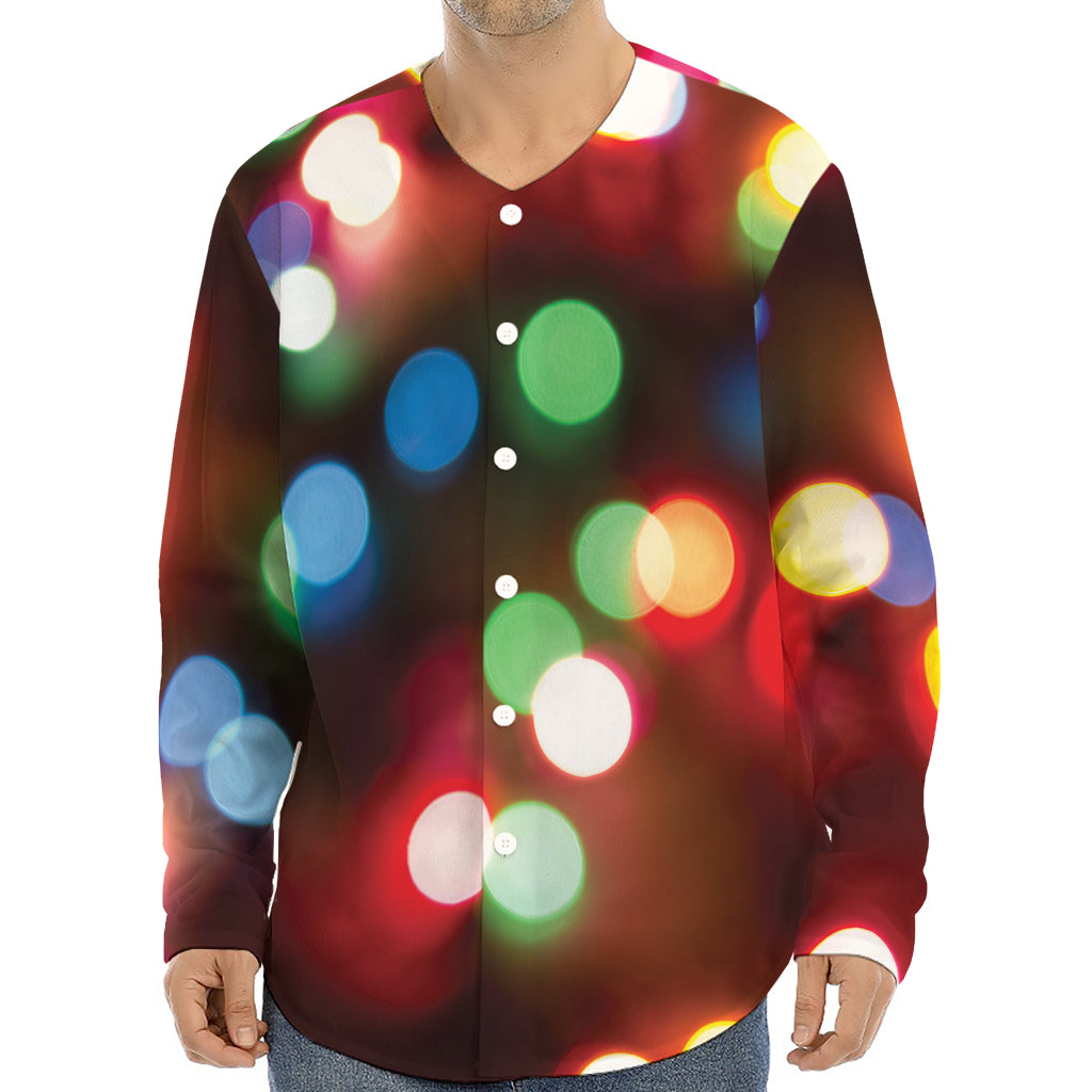 Defocused Christmas Lights Print Long Sleeve Baseball Jersey