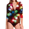 Defocused Christmas Lights Print Long Sleeve Swimsuit