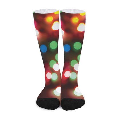Defocused Christmas Lights Print Long Socks