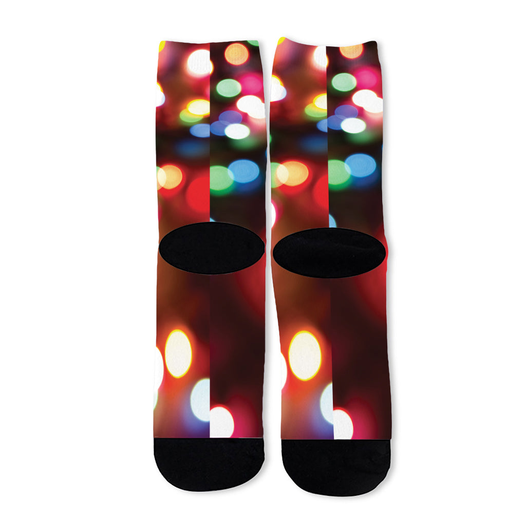 Defocused Christmas Lights Print Long Socks