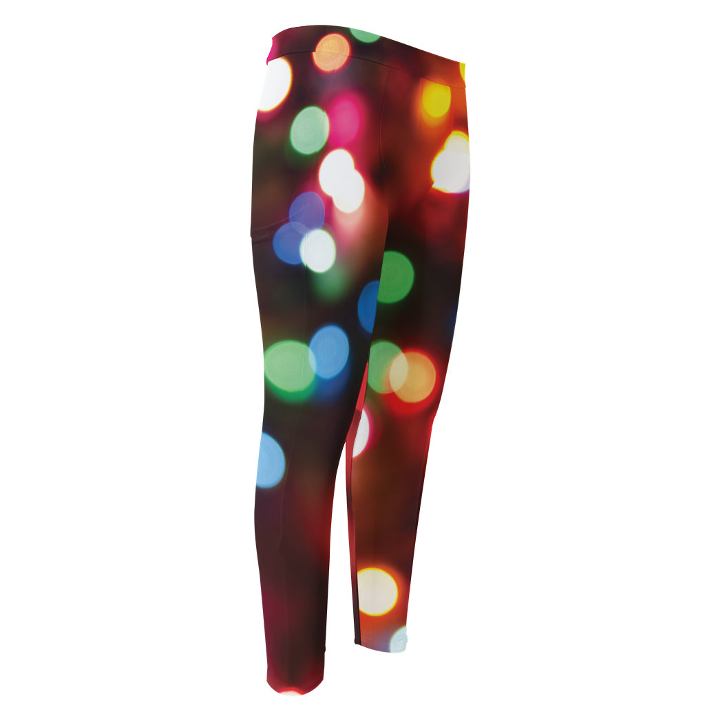 Defocused Christmas Lights Print Men's Compression Pants