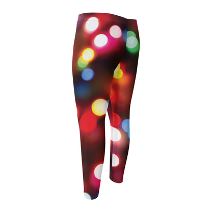 Defocused Christmas Lights Print Men's Compression Pants