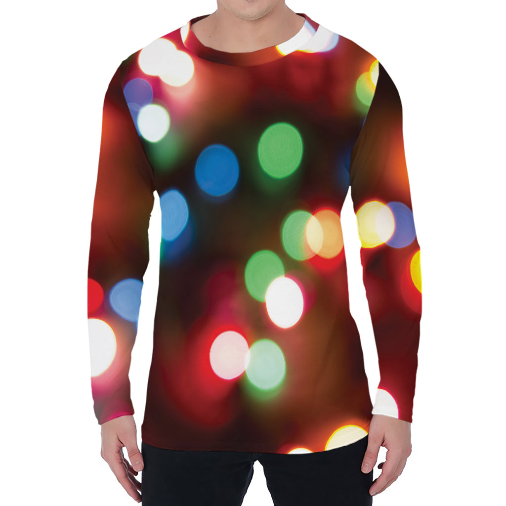 Defocused Christmas Lights Print Men's Long Sleeve T-Shirt