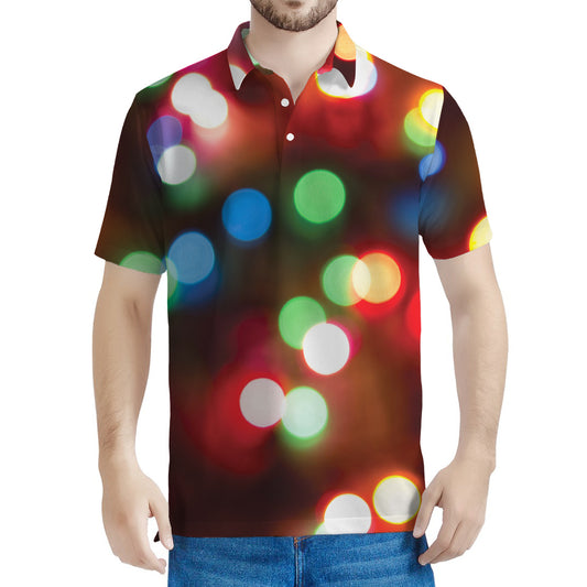 Defocused Christmas Lights Print Men's Polo Shirt