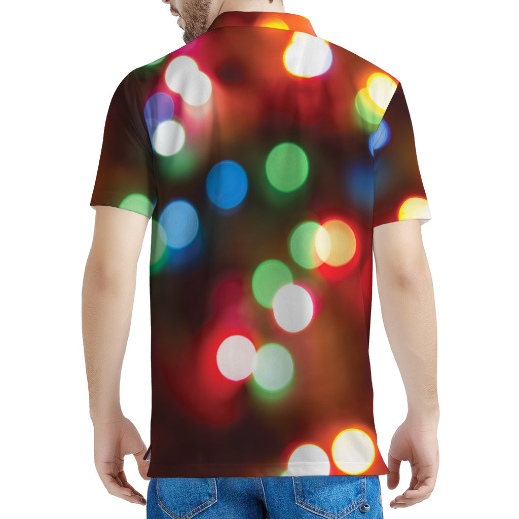 Defocused Christmas Lights Print Men's Polo Shirt