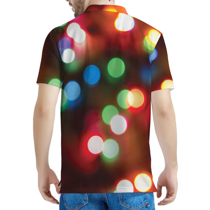 Defocused Christmas Lights Print Men's Polo Shirt