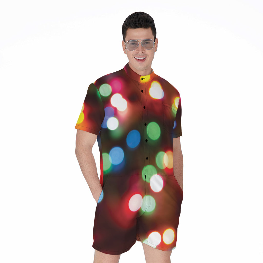 Defocused Christmas Lights Print Men's Rompers