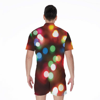 Defocused Christmas Lights Print Men's Rompers