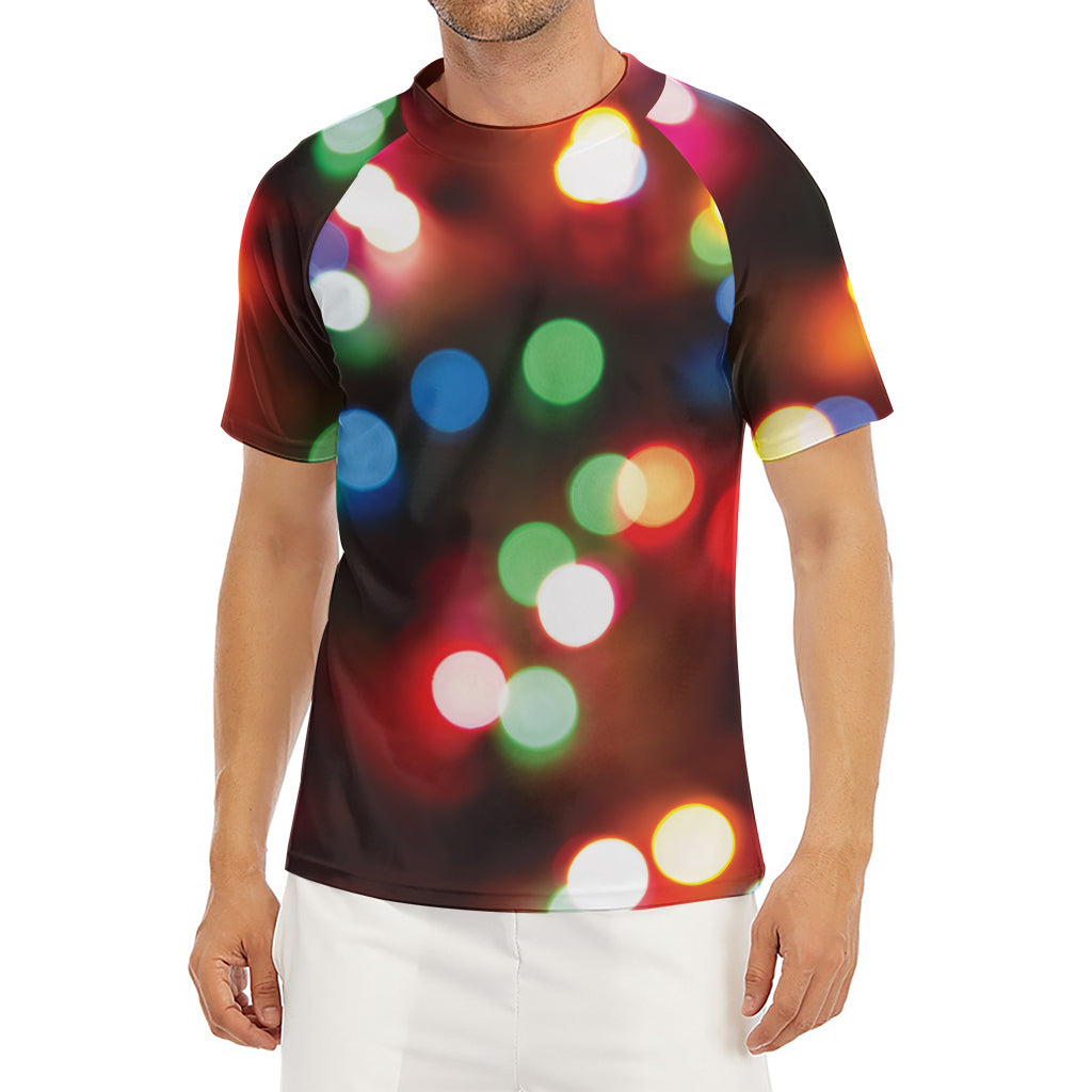 Defocused Christmas Lights Print Men's Short Sleeve Rash Guard