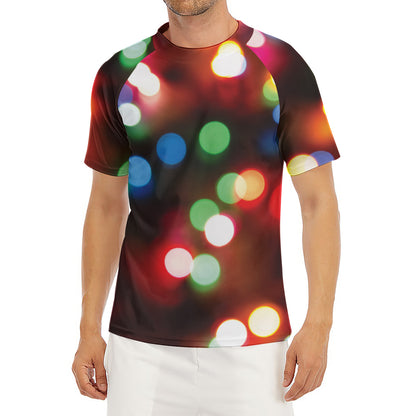 Defocused Christmas Lights Print Men's Short Sleeve Rash Guard