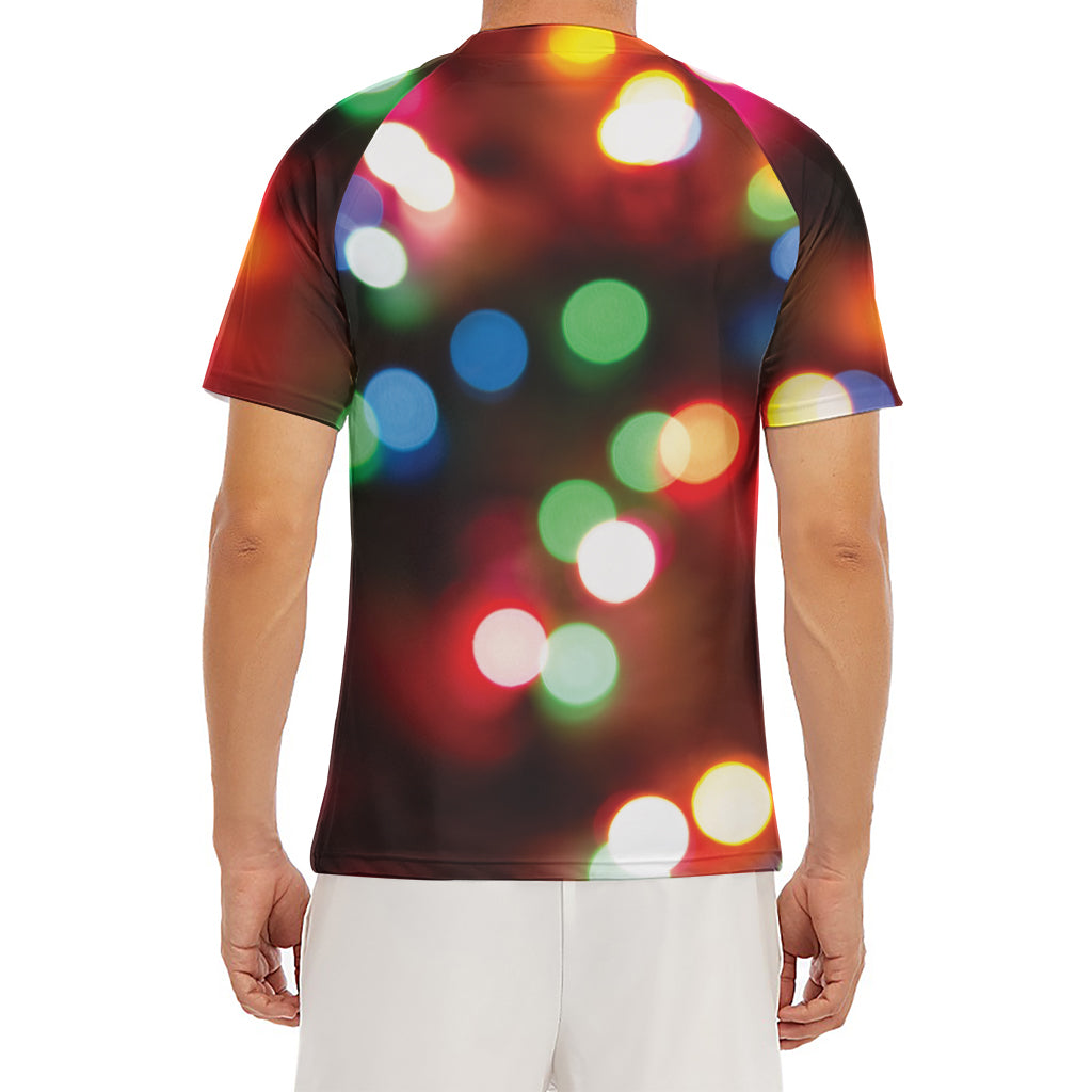Defocused Christmas Lights Print Men's Short Sleeve Rash Guard