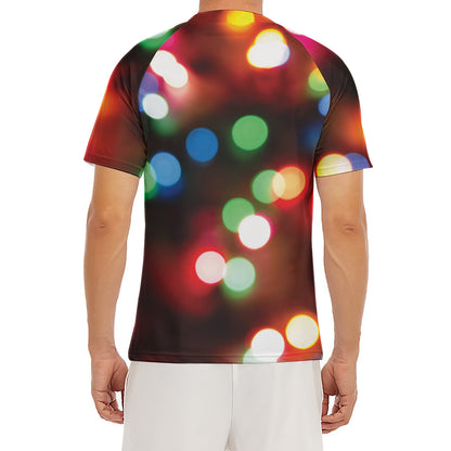 Defocused Christmas Lights Print Men's Short Sleeve Rash Guard