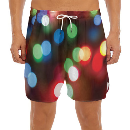 Defocused Christmas Lights Print Men's Split Running Shorts
