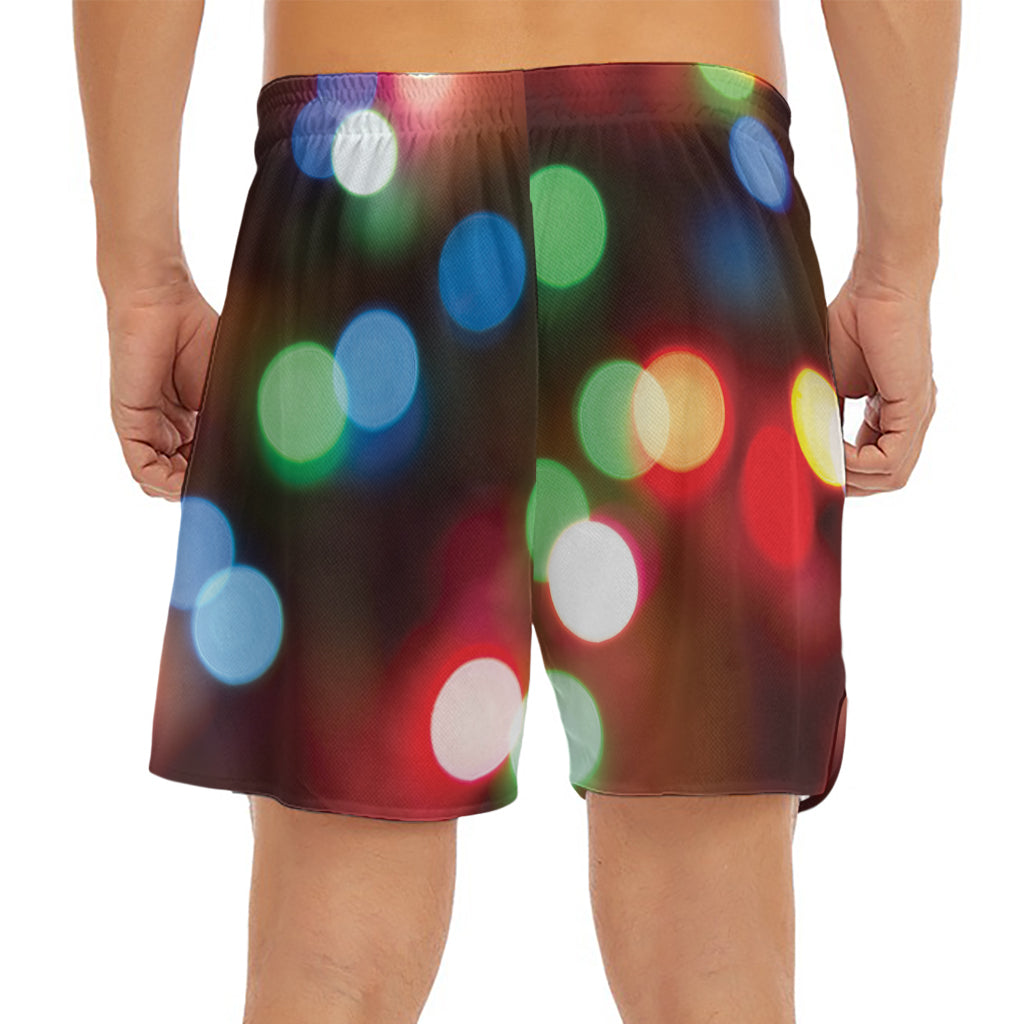 Defocused Christmas Lights Print Men's Split Running Shorts