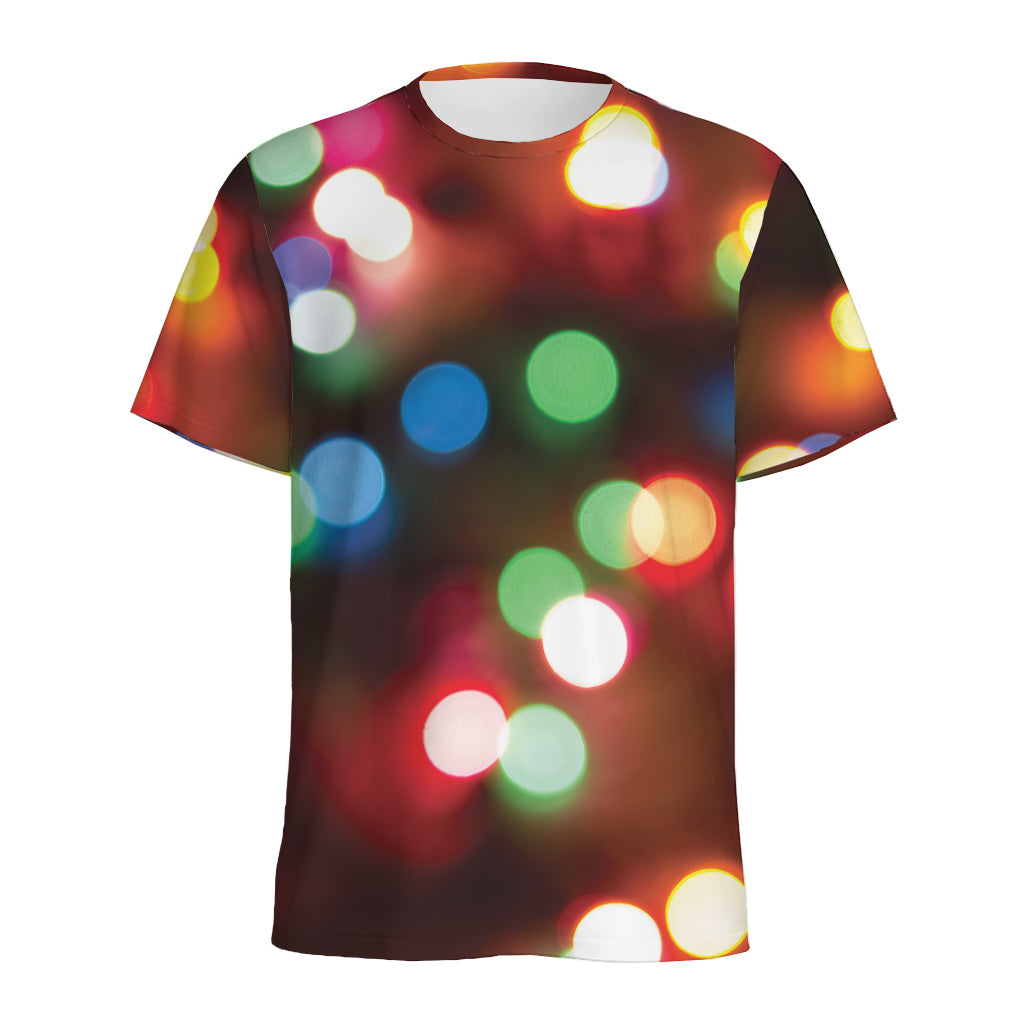 Defocused Christmas Lights Print Men's Sports T-Shirt