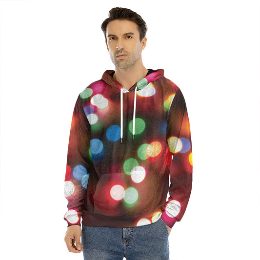 Defocused Christmas Lights Print Men's Velvet Pullover Hoodie