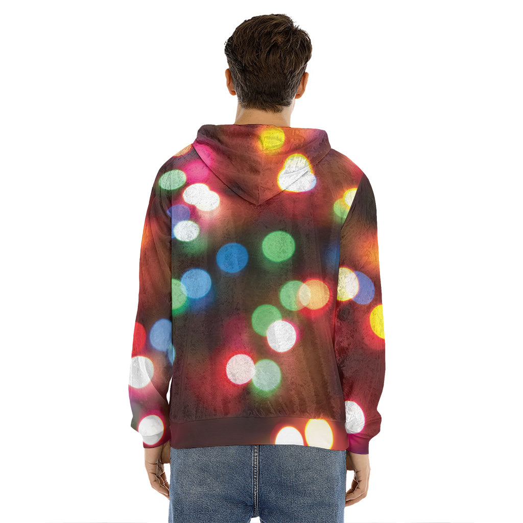 Defocused Christmas Lights Print Men's Velvet Pullover Hoodie